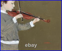 Vintage Original Violinist Portrait Oil Painting on Canvas, Hand Made, Signed