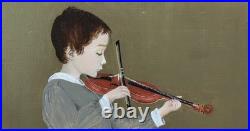 Vintage Original Violinist Portrait Oil Painting on Canvas, Hand Made, Signed