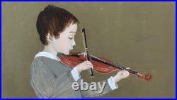Vintage Original Violinist Portrait Oil Painting on Canvas, Hand Made, Signed