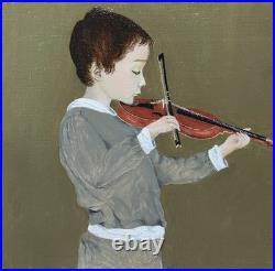 Vintage Original Violinist Portrait Oil Painting on Canvas, Hand Made, Signed