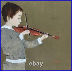 Vintage Original Violinist Portrait Oil Painting on Canvas, Hand Made, Signed