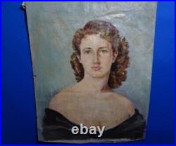 Vintage Tableau Huile sur toile Portrait Femme XXème