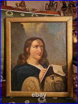 XIX ème s, SAINT Jean l'évangéliste, huile sur toile, peinture religieuse