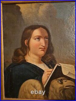 XIX ème s, SAINT Jean l'évangéliste, huile sur toile, peinture religieuse