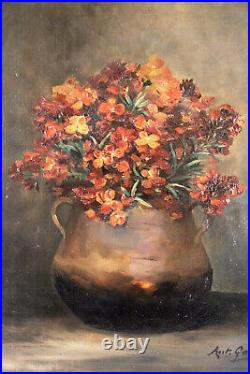 XIXe Huile sur Toile signée Antoine GATTI Bouquet de Fleurs Nature Morte