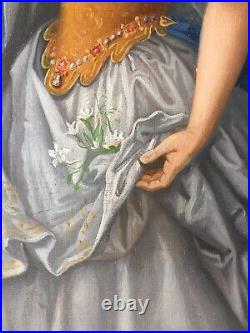 XIXe Tableau ancien Portrait femme élégante Comtesse Duchesse 19ème A Restaurer