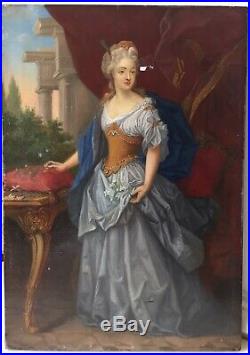 XIXème Tableau ancien 19ème Portrait femme élégante Huile sur toile A Restaurer