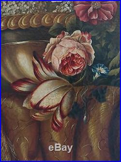 XVIIIè. Suiveur de J. B. MONNOYER. Grande huile sur toile. Fleurs, Singe, Insectes