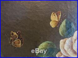 XVIIIè. Suiveur de J. B. MONNOYER. Grande huile sur toile. Fleurs, Singe, Insectes