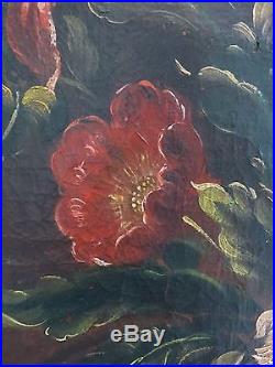 XVIIIè. Suiveur de J. B. MONNOYER. Grande huile sur toile. Fleurs et oiseau