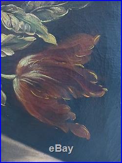 XVIIIè. Suiveur de J. B. MONNOYER. Grande huile sur toile. Fleurs et oiseau