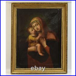 XVIII-XIX siecle Peinture ancienne à l'huile sur toile Vierge à l'enfant 111x86