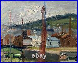 Yachts Marine Antique Original Oil on Canvas Painting, Hand Made, Signed