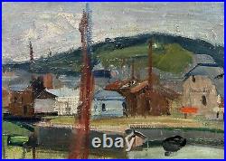 Yachts Marine Antique Original Oil on Canvas Painting, Hand Made, Signed
